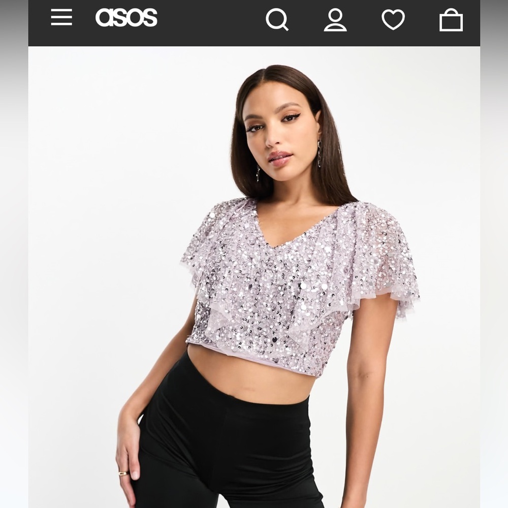 ASOS Lilac sequin top with flutter sleeves and back